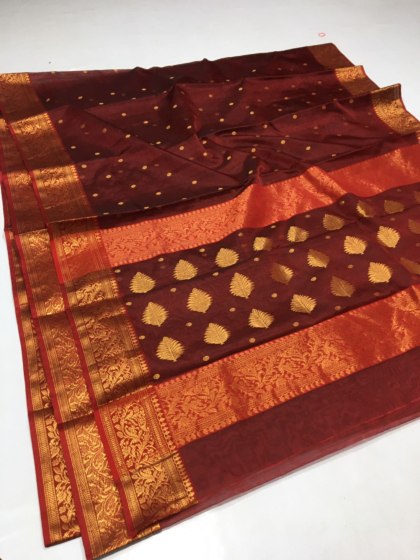 Chanderi Saree Maroon with Golden Zari Border 6.25 mtrs
