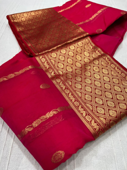 Handloom Chanderi Silk Saree | Pink | 6.25 Mtrs