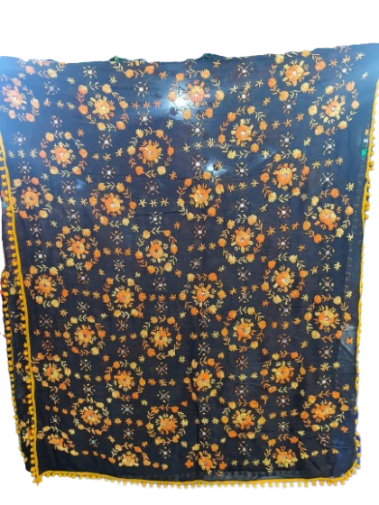 Blue yellow colour Georgette Phulkhari Duppatta