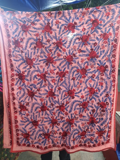 Red flower base pink colour Georgette Phulkhari Duppatta