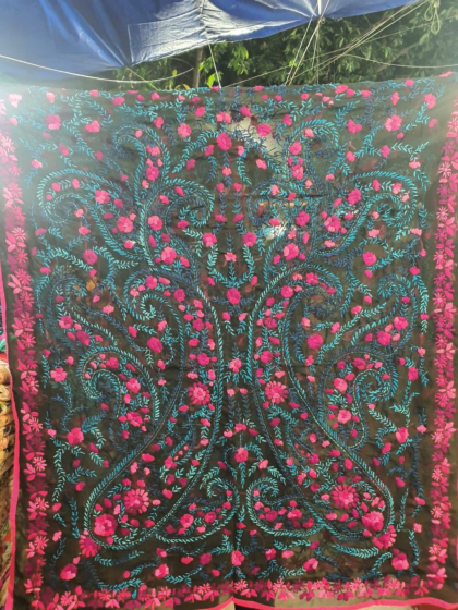 Pink Green colour Georgette Phulkhari Duppatta