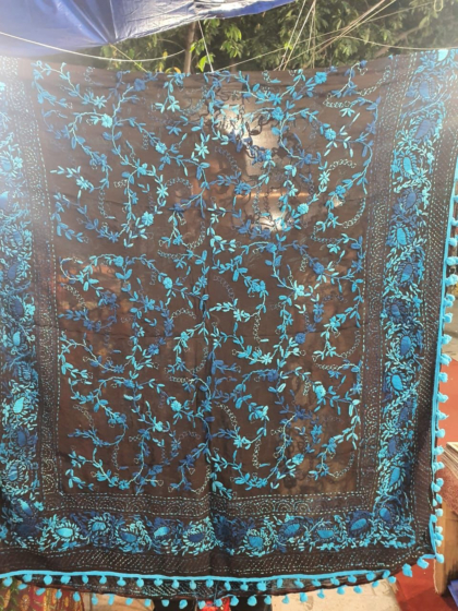 Purple coloured design Georgette Phulkhari Duppatta 