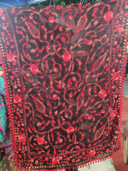 Peach Black Georgette Phulkari Dupatta 