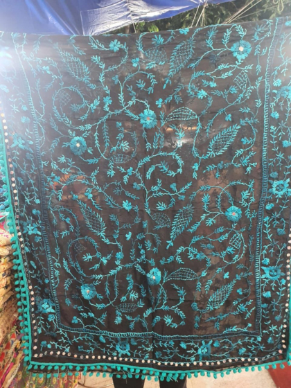 Purple Black Georgette Phulkari Dupatta 