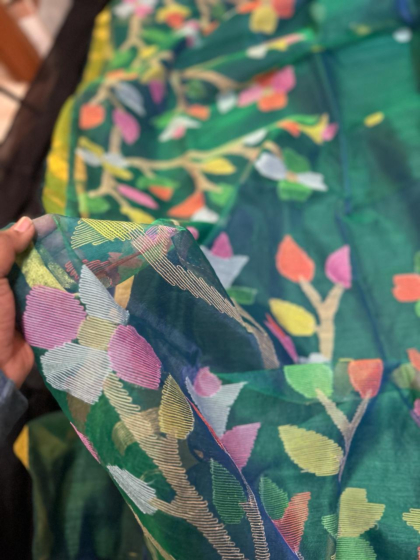Moslin saree with blouse piece -Green