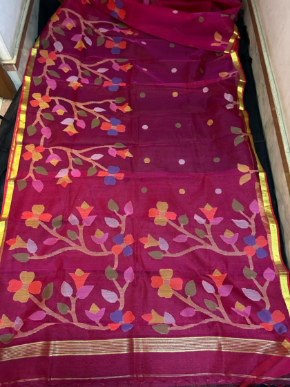 Muslin Saree with Blouse Piece | Magenta Pink