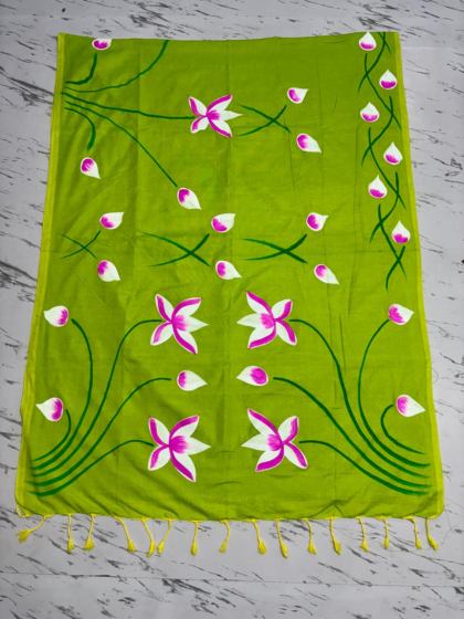 Cotton hand printed saree with blouse piece -Bronze