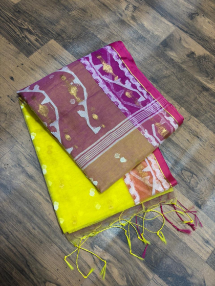 Pure Resham Saree with Blouse Piece | Yellow