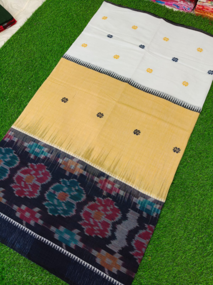 Handloom Cotton Saree | White, Yellow & Black | 5.5 x 1.19 Metres