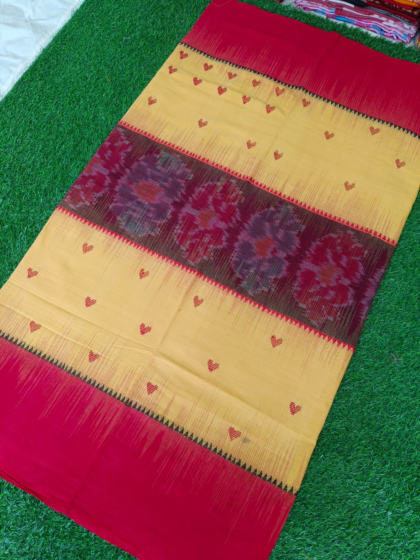 Handloom Cotton Yellow Saree | 5.5 x 1.19 Metres