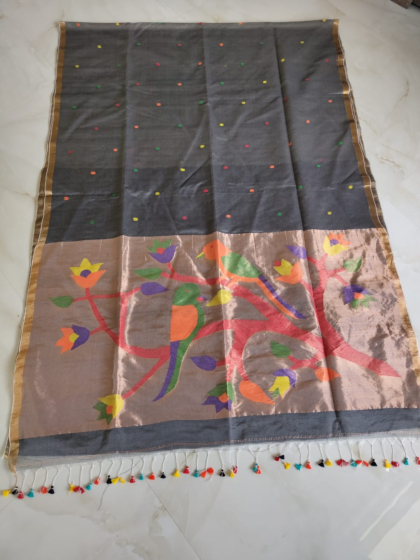 Muslin Saree with Blouse Piece | Black