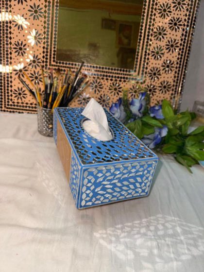 Wooden designer mirror tissue box 