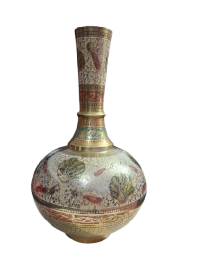 BRASS DECORATIVE SURAHI , LONG NECK POT 
