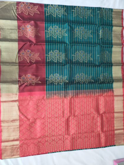 DARK GREEN & MAROON  COLOUR ZARI STRIPE SAREE