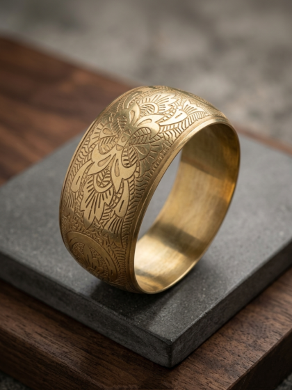 Floral Engraving Brass Bangle