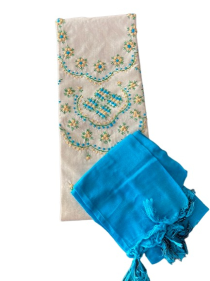 Sky Blue & White hand  Embroidery Suit 