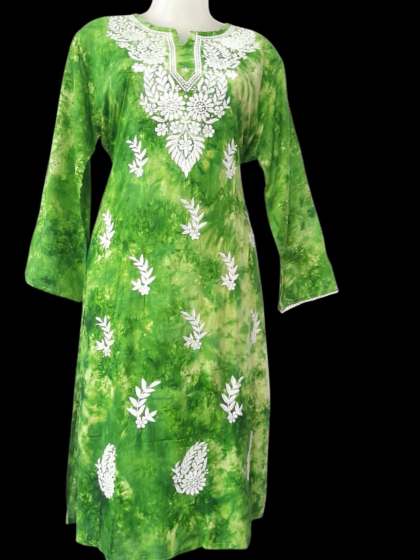 women embroided pure cotton long kurti