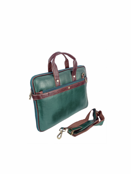 Genuine Leather Laptop Bag for Men | Green & Brown Color 