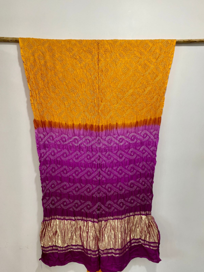 Tie & Dye Bandhani  Dupatta | Yellow & Purple