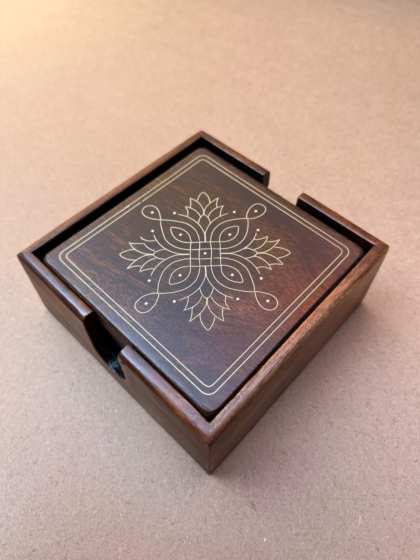 Handmade Tarkasi Wooden Coaster Set of 4