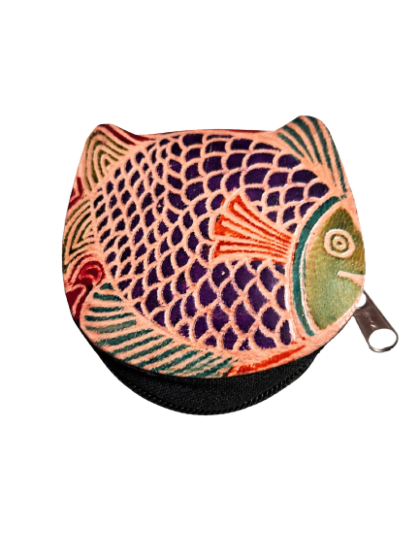 Colorful Fish Design Genuine Leather Shantiniketan Small Coin Purse