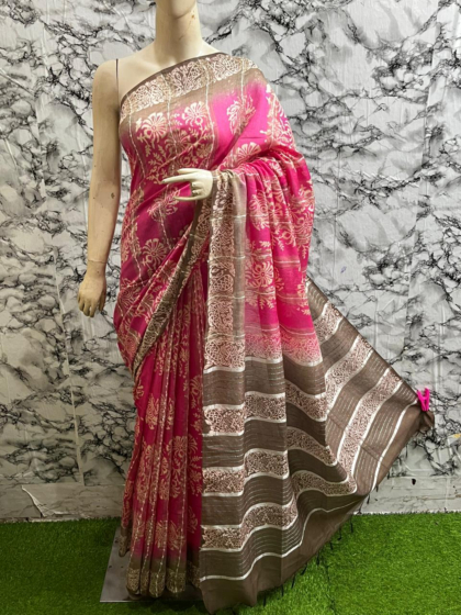 Premium Kota Staple Discharge Print Saree with Fancy Pallu 