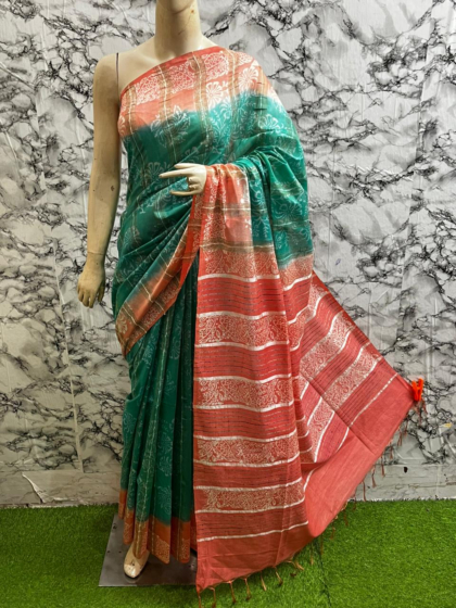 Premium Kota Staple Discharge Print Saree with Fancy Pallu 