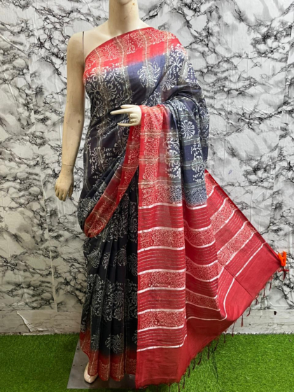 Premium Kota Staple Discharge Print Saree with Fancy Pallu 