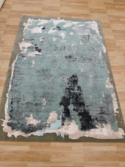 Hand Knotted Wool Area Rug | Abstract Sage Green Art Decoration