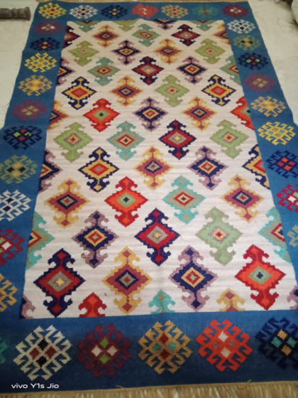 Hand-Woven Geometric Kilim Durry I 5x8 feet