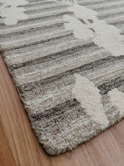Hand Tufted Floral Rug | Modern Grey & Ivory Striped Area Rug