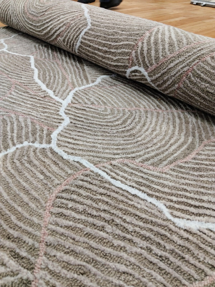 Hand Tufted Leaf Pattern Rug | Modern Botanical Area Rug | Neutral Beige Wool rug | Handmade Floor Rug