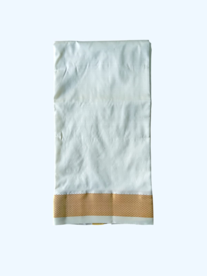 Silk Dhothi with Golden Zari Border | Cream | 50 Kuligai Border size 