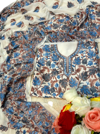 Stylish Cotton Suit Set | Matching Dupatta | White