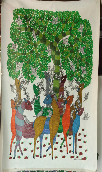 Hand-Painted Gond Masterpiece I 36x30 inches