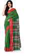 Handloom Pure Cotton Santipur Saree Online | Green & Red