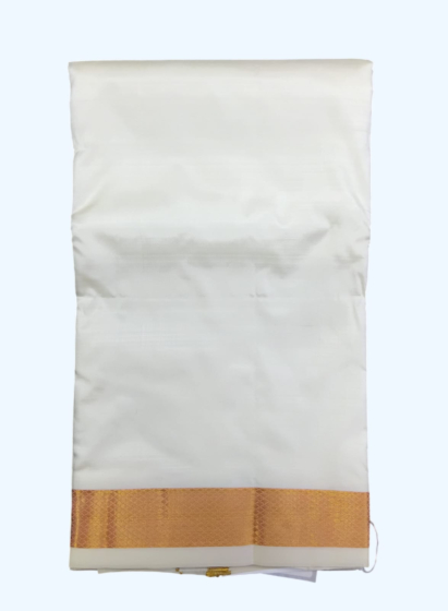 Cream Silk Dhothi with Golden Zari border 