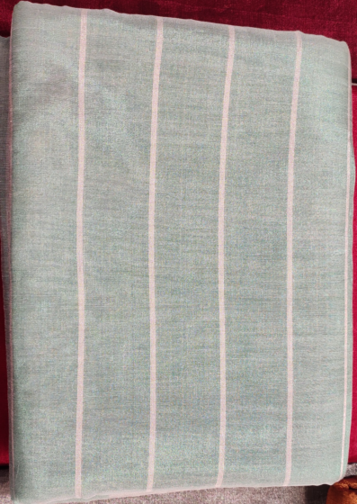 Tissue handmade cotton saree silver firozi 