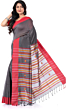 Handloom Bengal Cotton Santipuri Saree | Grey & Red