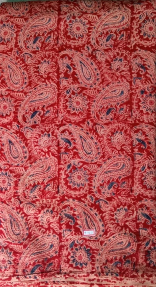 Kalamkari Hand Block Print Cotton Cambric Fabric - Multicolor - 1 Meter(KBPF151)