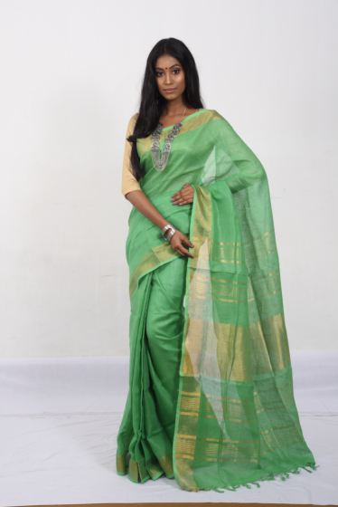 LINEN SAREE WITH ZARI BORDER