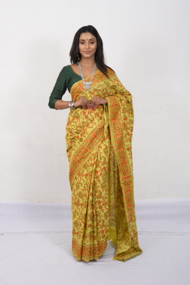 Printed Cotton Saree | Yellow