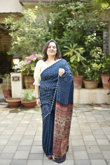 Ajrakh Bandhani Saree 