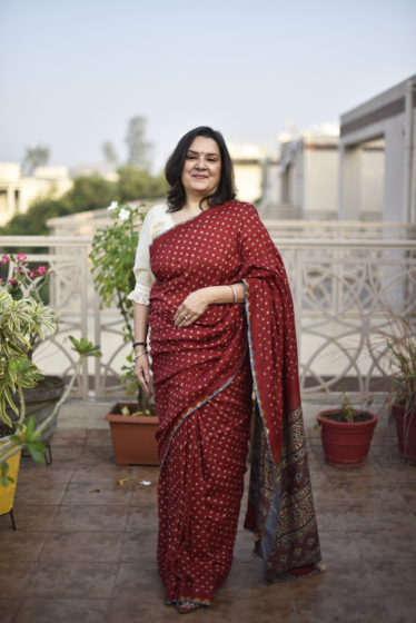 Ajrakh Bandhani Saree 