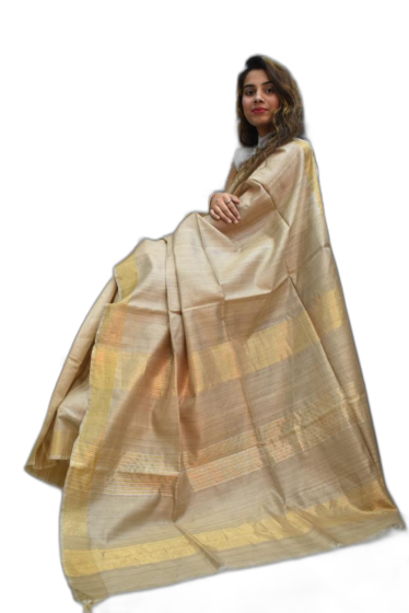 Golden Handwoven Tussar Zari Silk Saree