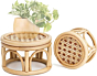 Dastkar Crafts Set of 2 Small Boho Rattan Wicker Round Riser Plant Stand Indoor | Rustic Farmhouse Natural Rattan Circle Pedestal for Décor & Display | Indoor Decorative Round 7.0" & 5.5" Accent Centerpiece for Home, Kitchen, Tabletop, Office Decor