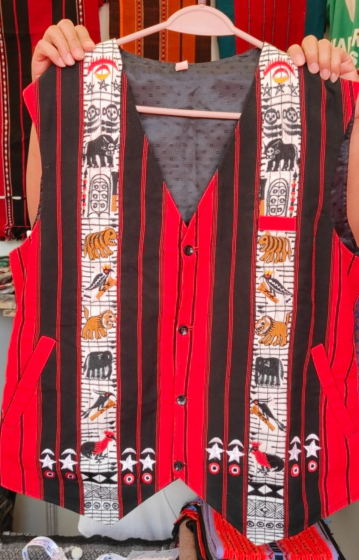 Handcrafted Ao Tribe Traditional Red Waistcoat