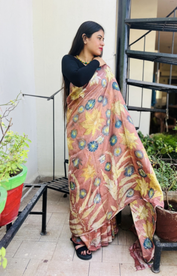 Ecoprint Natural Dyed Mulberry Silk Saree 02