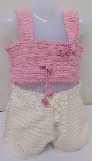 Crochet Kids Top & Shorts | Pink & White