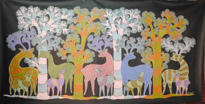 Deer in forest Gond Painting